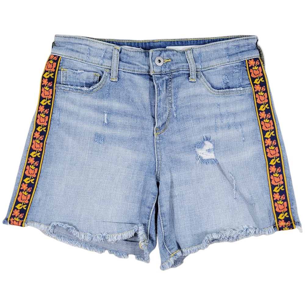 Pilcro Denim Shorts Womens 26 Blue Slim Boyfriend Floral Tape Boho Anthropologie